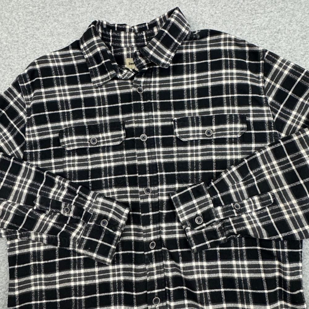 St Johns Bay Mens XL Flannel Shirt Black White Plaid Lumberjack Outdoor Rugged